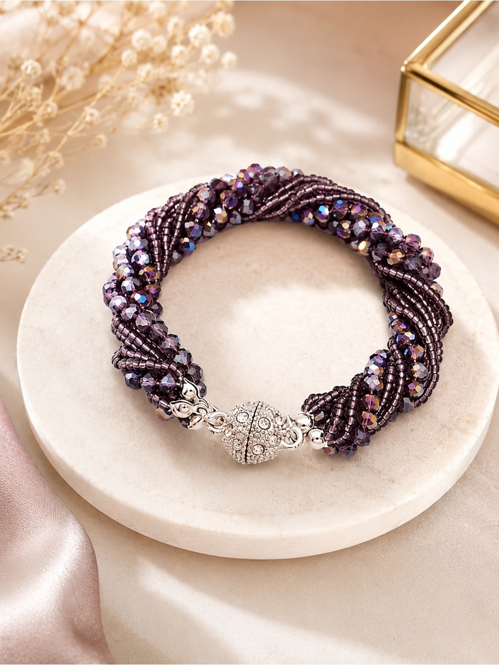 Violet Beaded Magnetic Bracelet – 7 inches